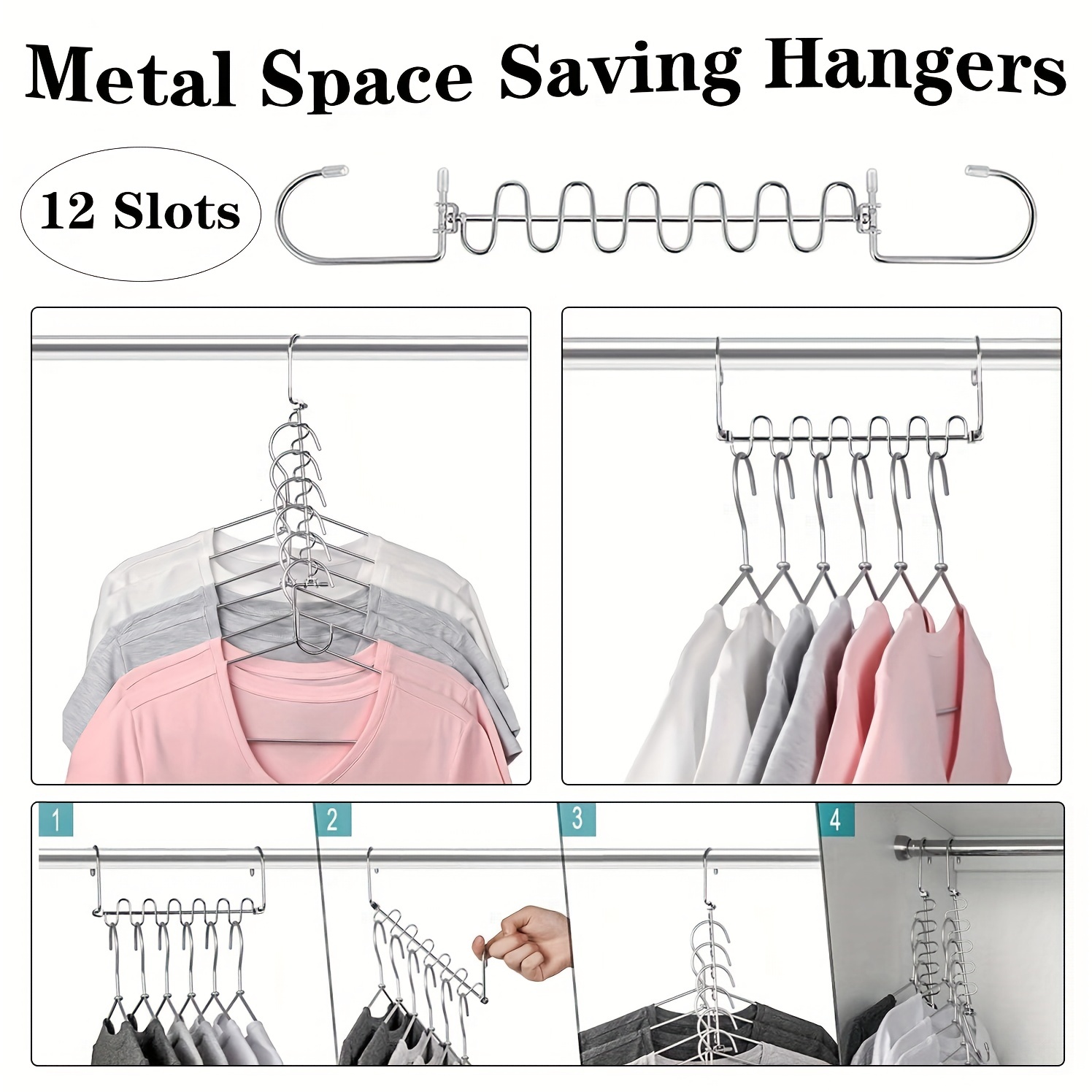 Metal Space Saving Hangers 12 Slots Stainless Steel Space - Temu