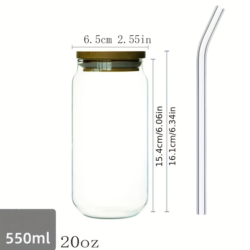 1PC 20oz Beer Can Glass with Bamboo Lid and Glass Straw, Drinking
