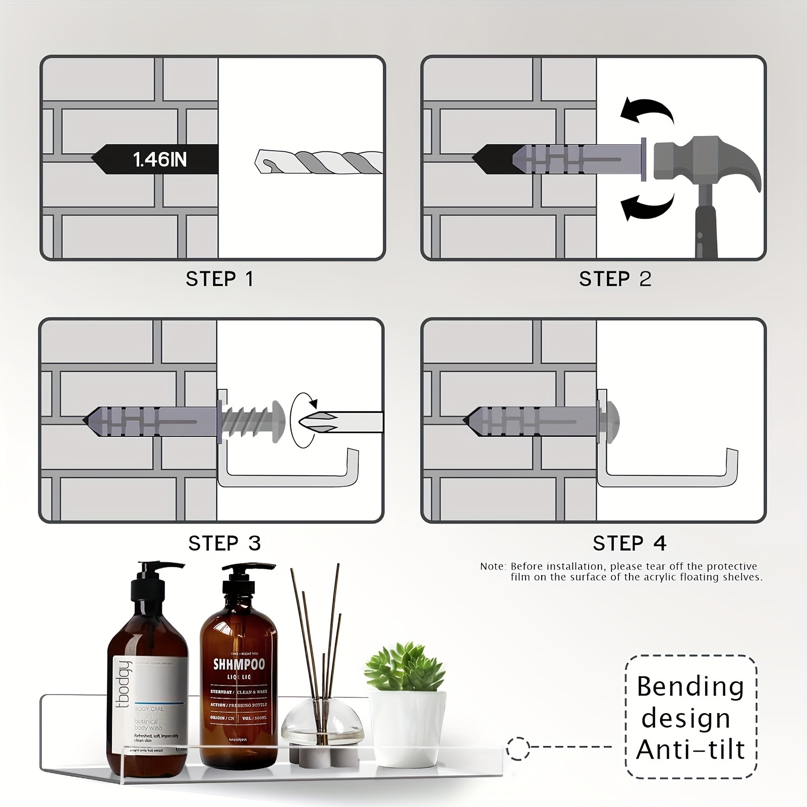 Clear Bend Lucite Wall Shelf