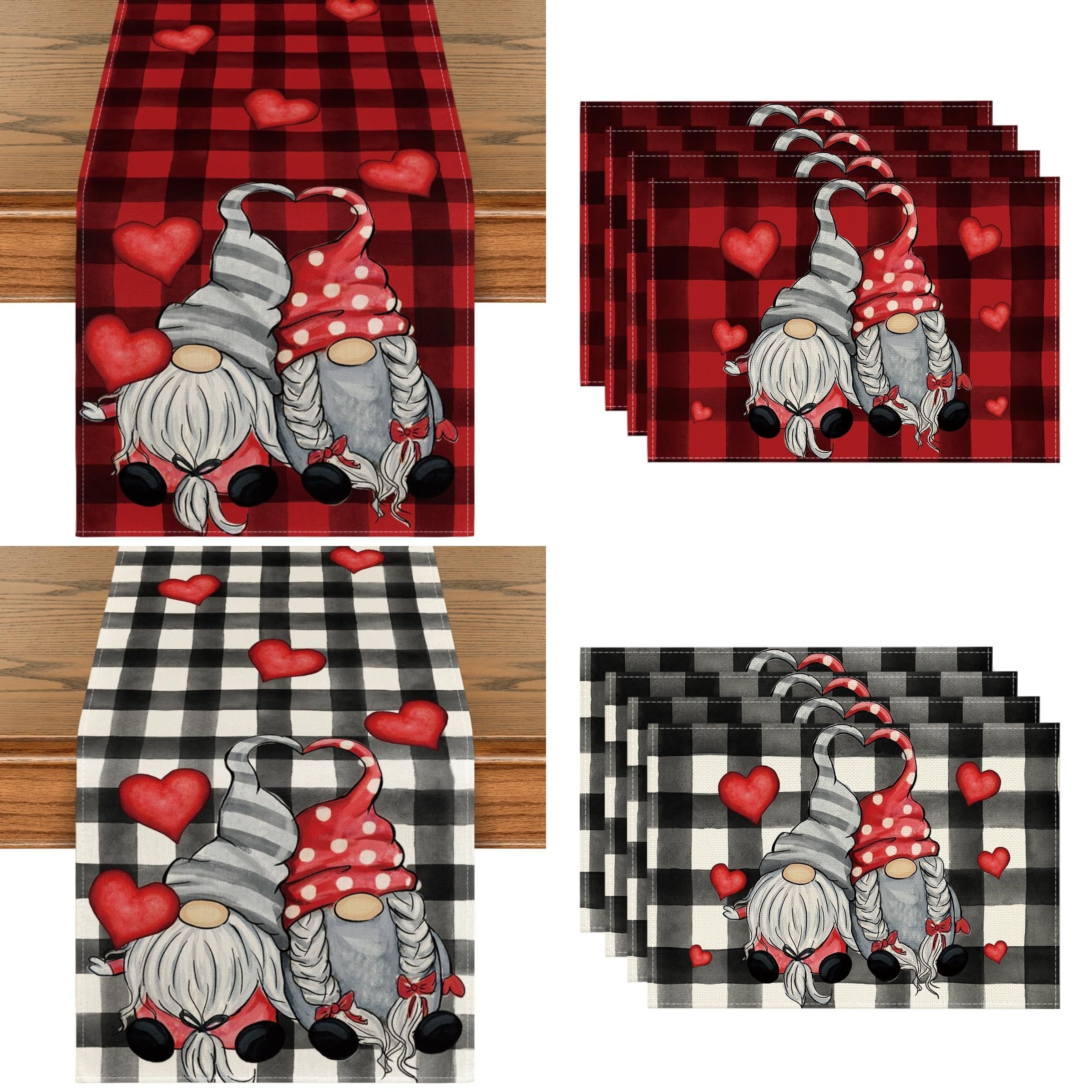 Runner da tavola di san valentino cuore gnomi di bufalo nero Plaid  Farmhouse Indoor Vintage Holiday Love Theme Gathering Party Decor -  AliExpress