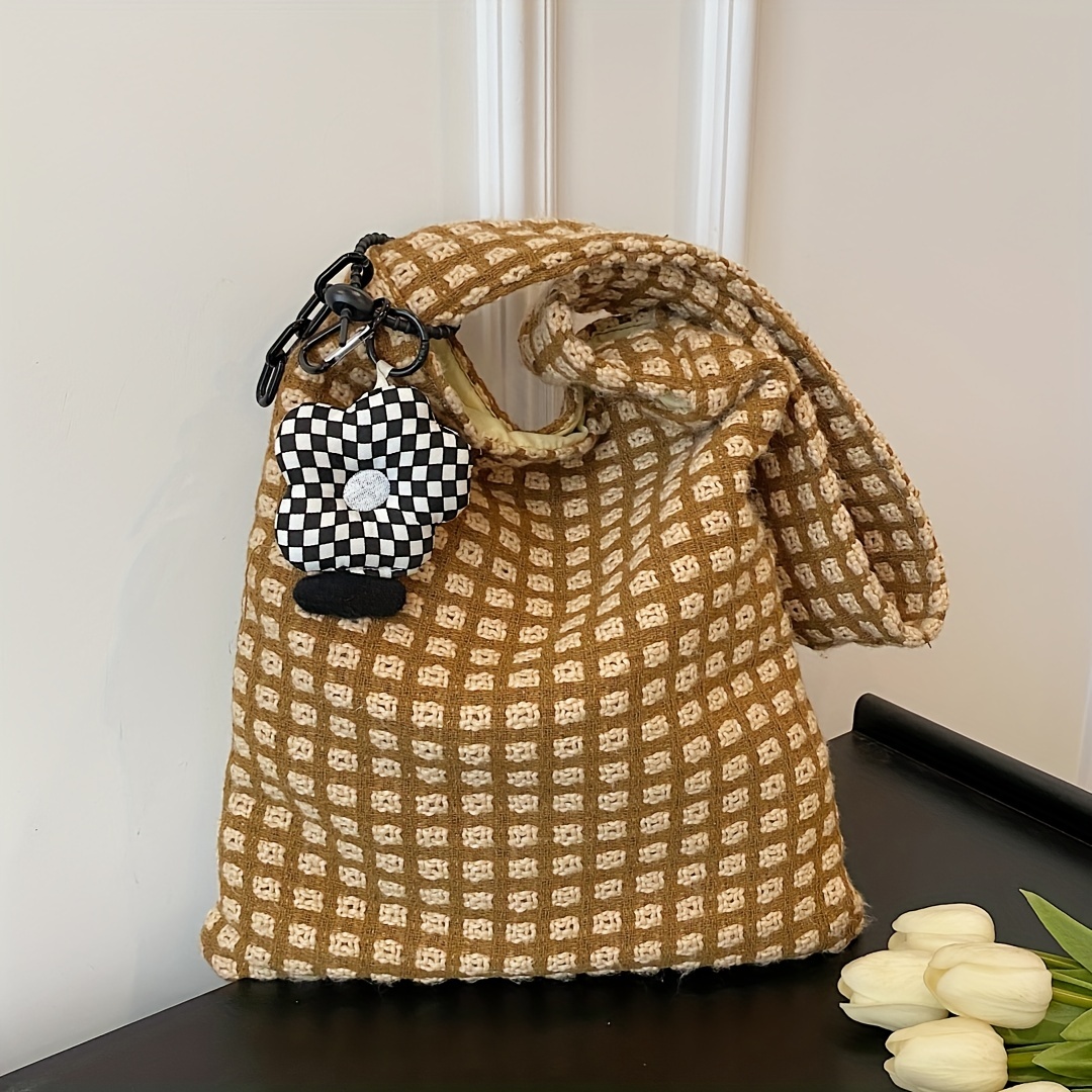 Plaid Color Block Shoulder Bag, Large Capacity Slouchy Handabg, Versatile  Soft Stylish Tote Bag - Temu