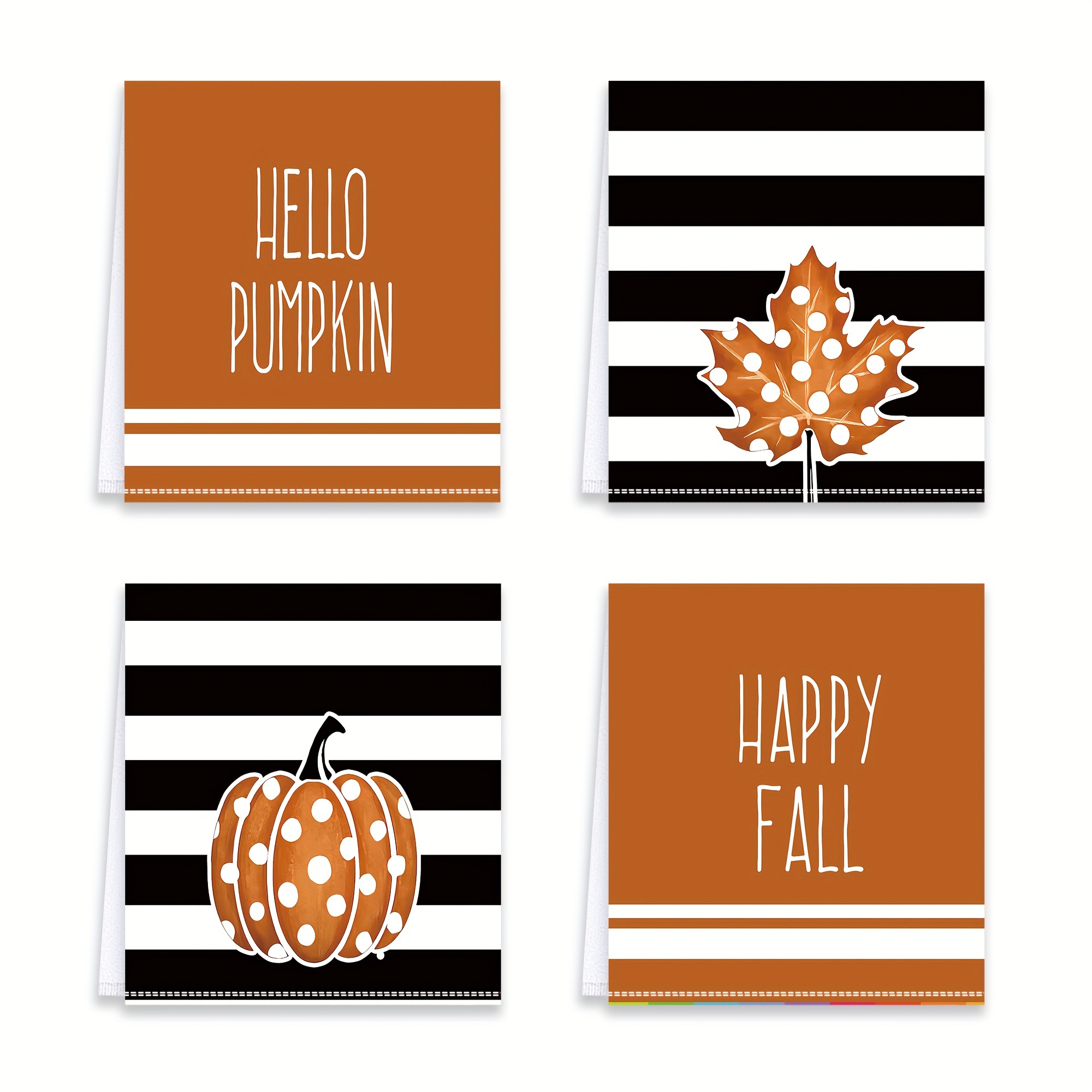 Dish Towel Set Watercolor Stripes Hello Pumpkin Fall - Temu