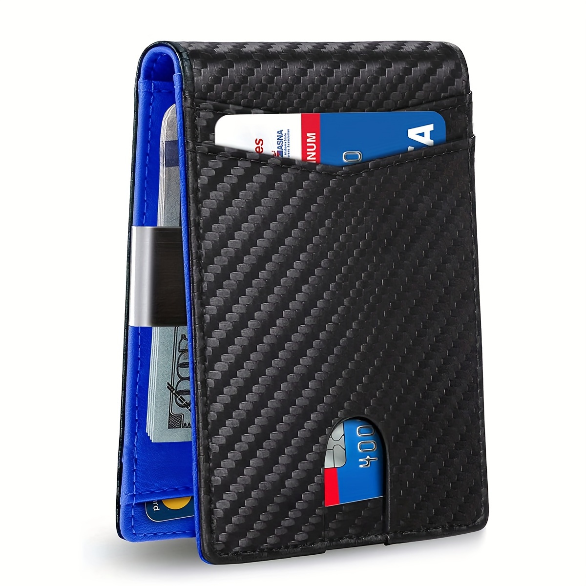 

1pc Men's Carbon Fiber Portable Money Clip Rfid Blocking Multi-card Card Case Bifold Card Holder Coin Purse, Ideal Gift For Men