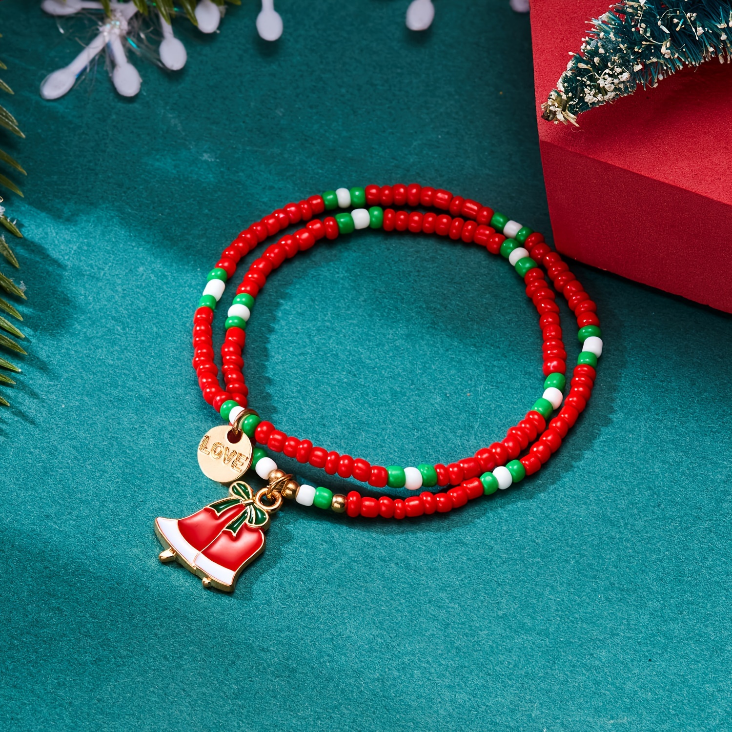 Santa Claus Reindeer Pattern Soft Clay Beaded Bracelet Cute - Temu