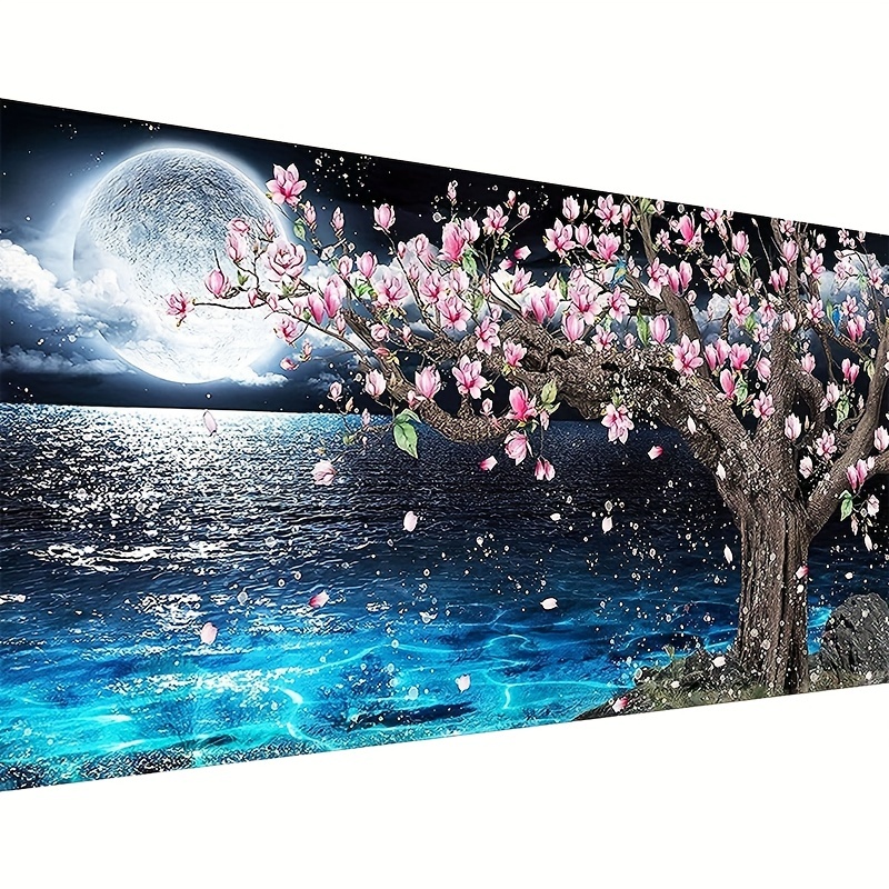 

5d Lake Diamond Painting, Diamond Painting Moon Kits For Adults, Diy Full Crystal Rhinestone Arts And Crafts, Gem Art Paints With Diamond Home Wall Decor 27.5 X 15.7in