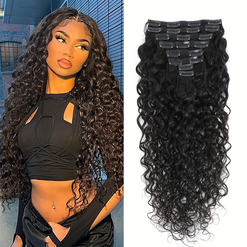 Water Wave Hair Extensions Clips In Human Hair Extensions - Temu