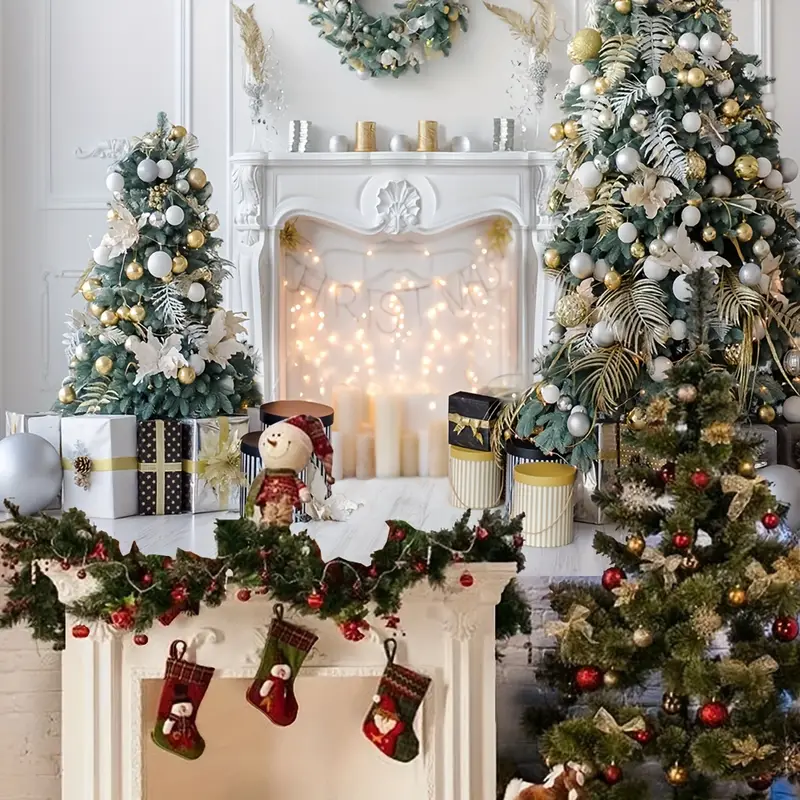 1pc christmas white fireplace gift christmas tree photography backdrop vinyl indoor living room winter christmas photography backdrop new years eve party photo studio props christmas decor christmas party decor supplies 7x5ft 8x6ft details 7