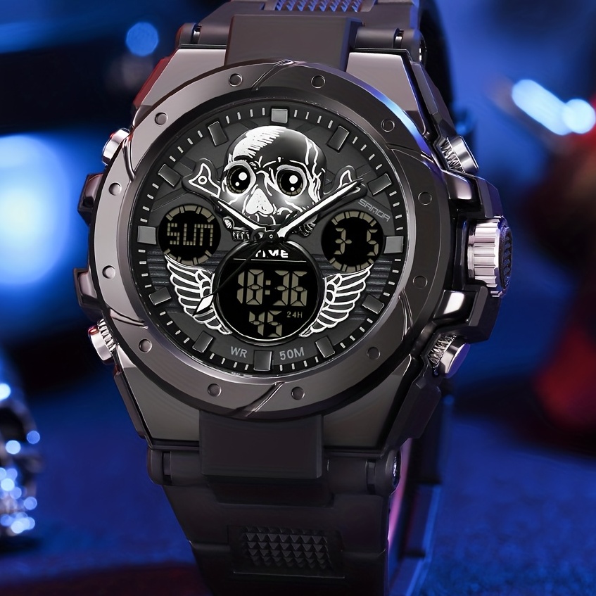 All Black Mens Watch Stainless Steel Analog Wristwatches Skull 3D Ghost  Large Cool Dial Designer Watches