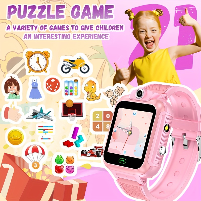 Reloj inteligente para niños con 24 juegos de rompecabezas, cámara,  reproductor de video, podómetro, despertador, calculadora, linterna 12/24  horas