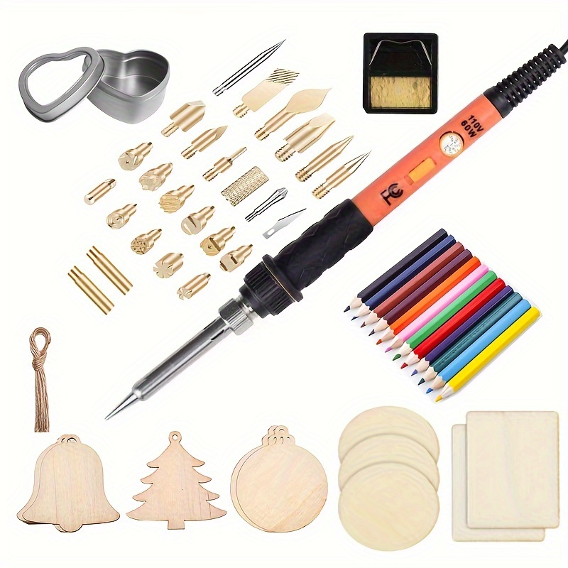 42pcs Pyrography Wood Burning Kit,60W Wood Burning Tips Tool Set With  Adjustable Temperature, Wood Burner Pen For Embossing Carving Soldering