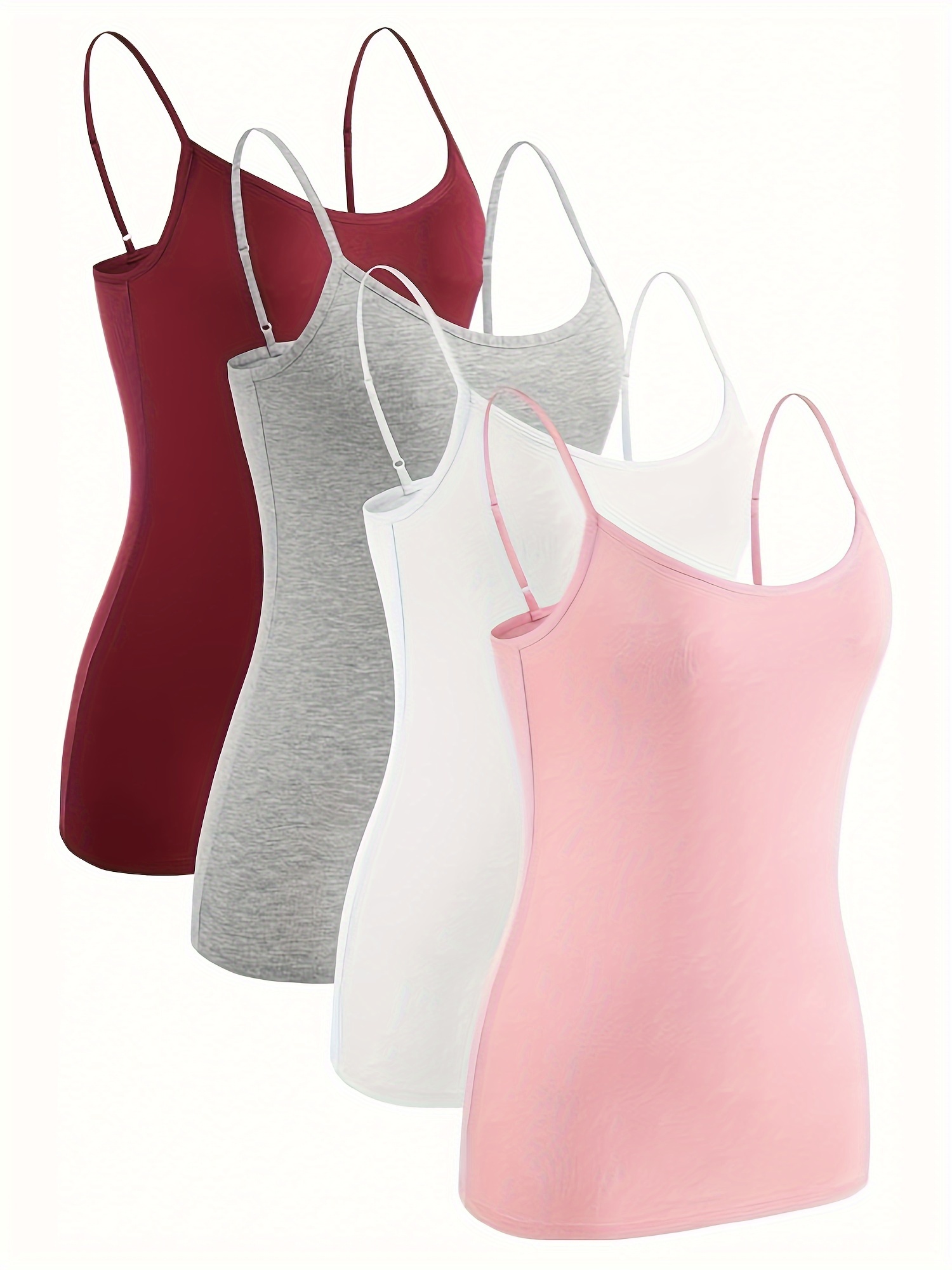 Women Solid Color Low-cut Top Adjustable Sleeveless Tank Tops