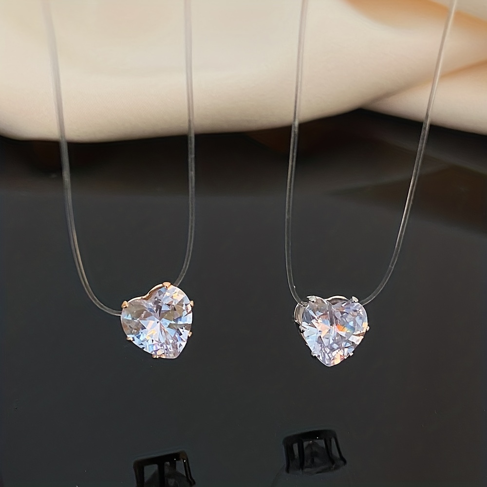 Transparent Invisible Fishing Line Necklace Zircon Heart - Temu