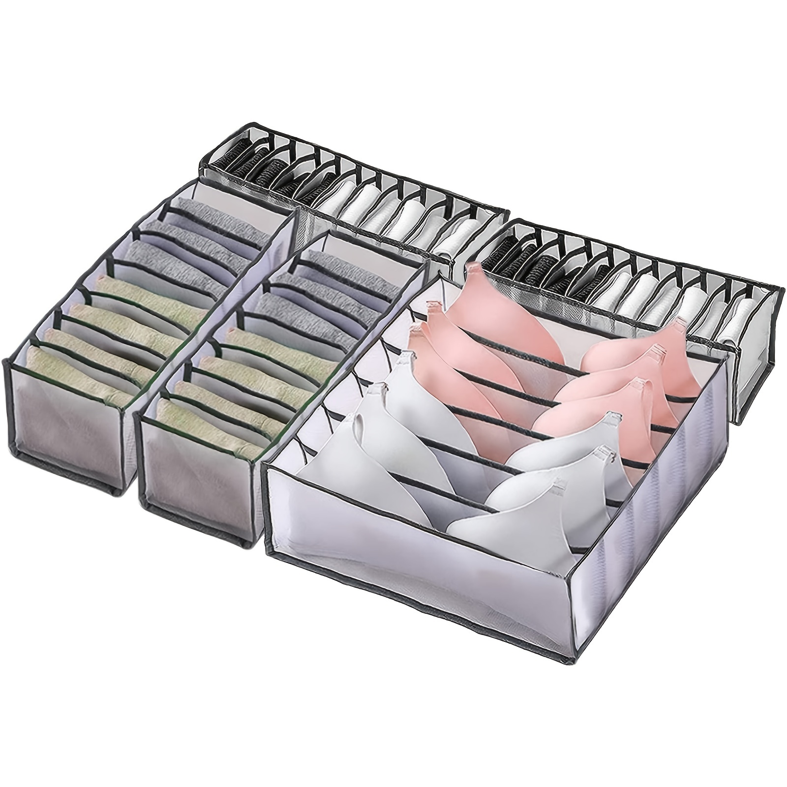 5pcs/set, Collapsible Underwear Drawer Organizer Set - Foldable Storage  Boxes for Socks, Bras, Ties, Lingerie, and More - Includes 6/7/7/11/11 Cell  Di