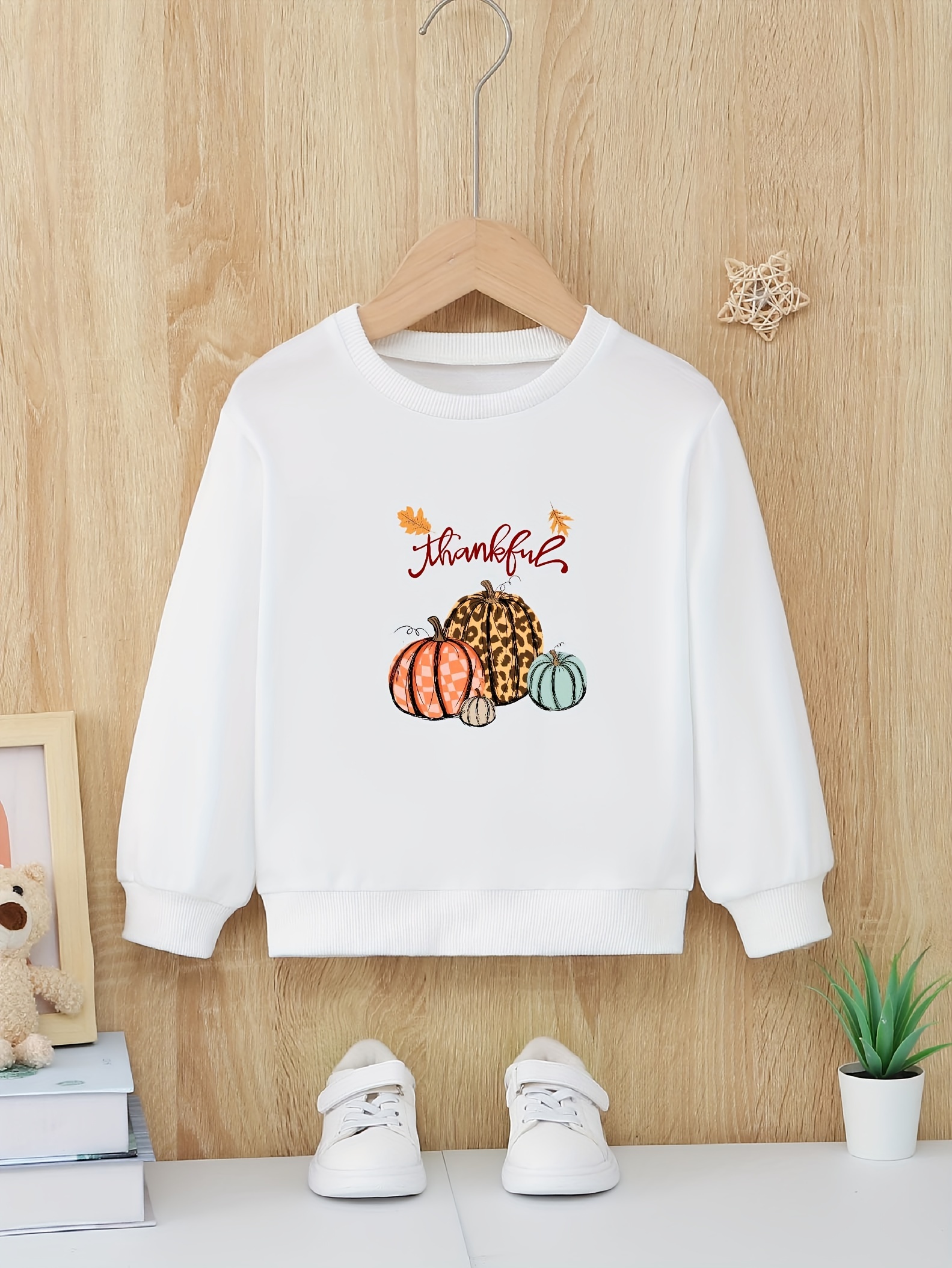 Thankful Pumpkins Print Girls Casual Long Sleeve Round Neck - Temu New ...