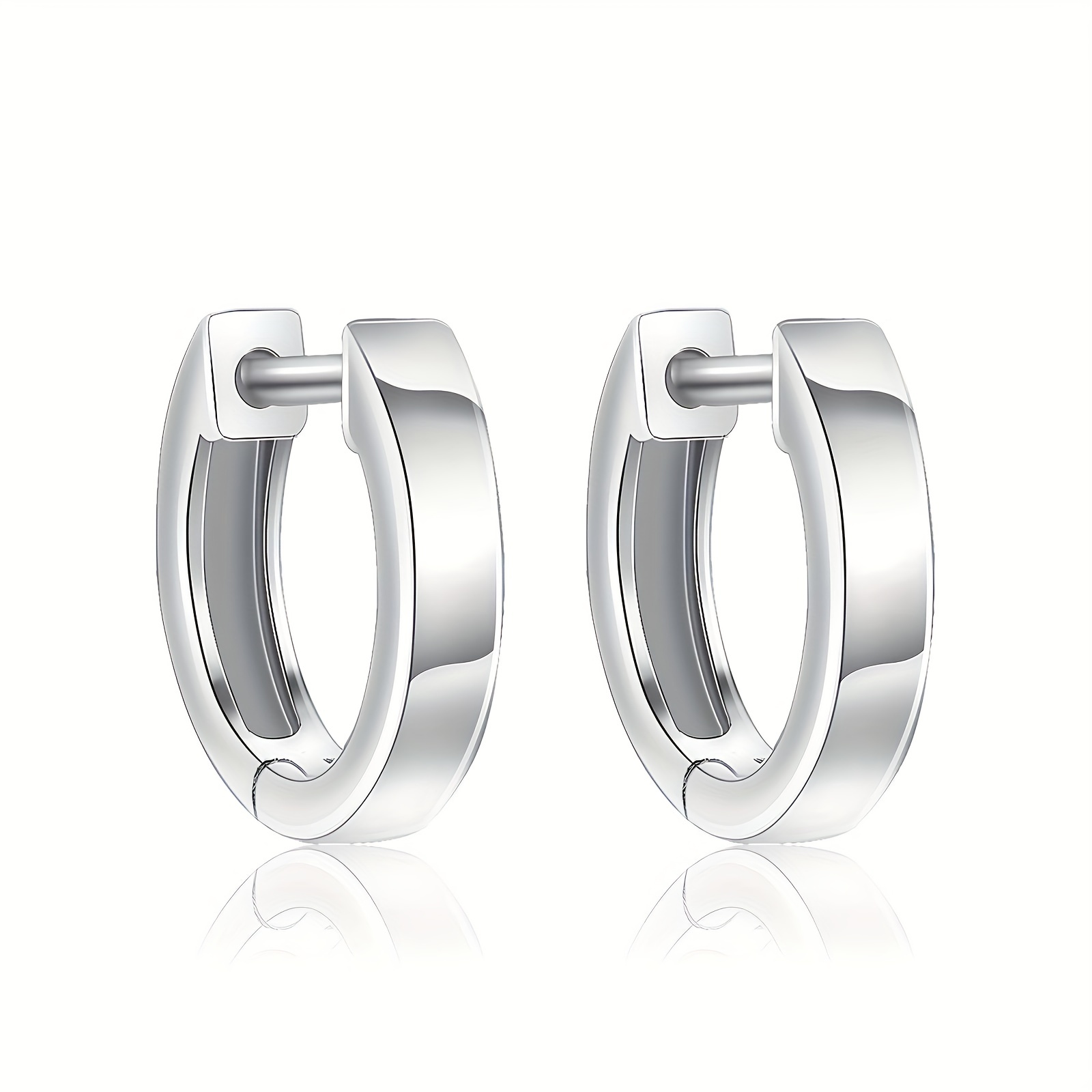 TEMU 925 Sterling Silver Glossy Round Hoop Earrings Simple Leisure Style For Women Daily Wear Exquisite Female Ear Ornaments