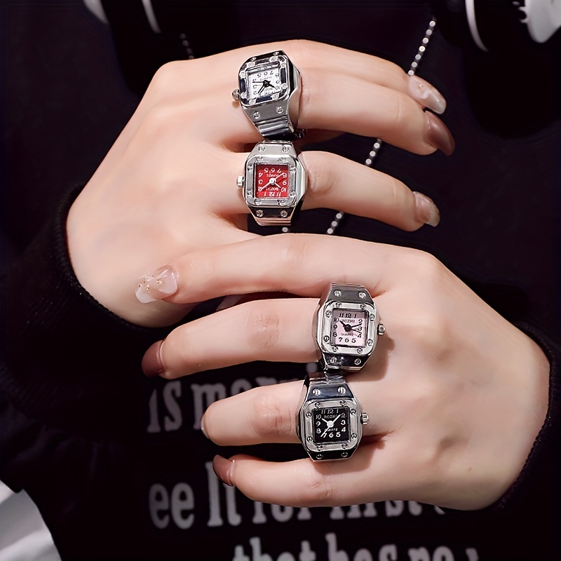 Bague montre doigt brillant strass décoration Quartz Bague montre pour les  femmes (Noir)