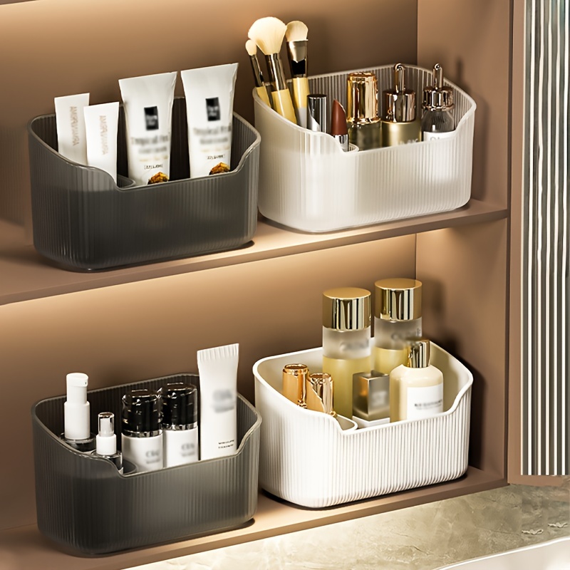 

2pcs Bathroom Cosmetic Storage Box, Plastic Skincare Mask Organizer Box, For Toilet Bathroom Washbasin, Desktop Cosmetic Box For Lipstick Perfume Skincare Product, Bathroom Accessories