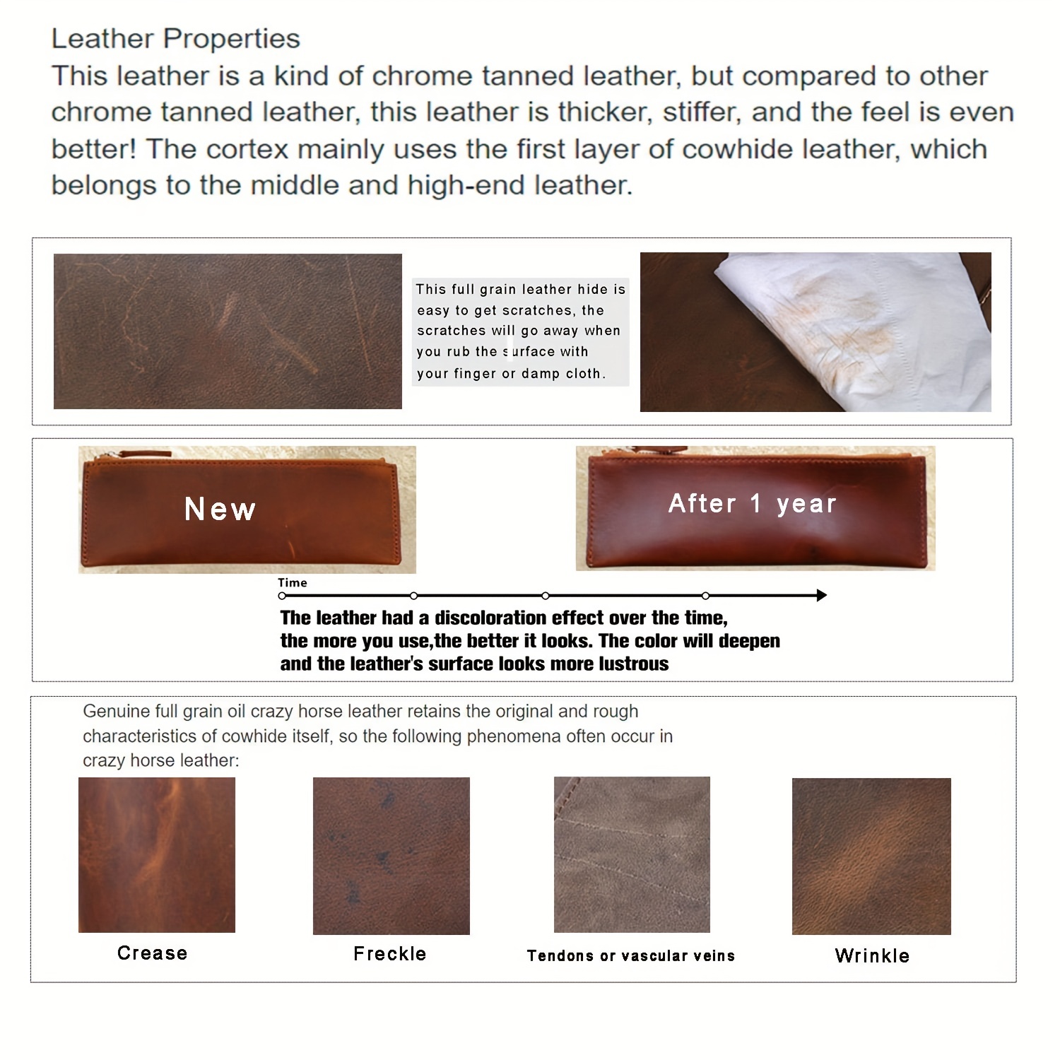 CRAZY HORSE Leather Sheets Genuine Leather Pieces for Crafting and