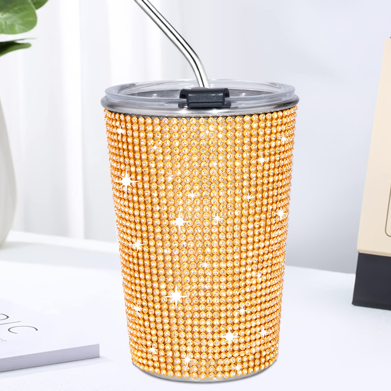 Sparkling Studded Tumbler Lid Straw Rhinestone Decor - Temu