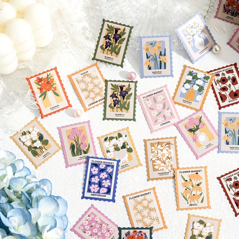 

46pcs Floral Sticker Set - Decorative Labels For Scrapbooking, Journals, Planners & Stationery