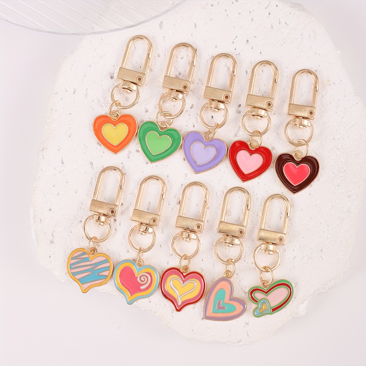 10pcs Colorful Alloy Heart Keychains - Pastel & Vibrant Designs, Durable Metal Charms For Women's Handbags, Wallets, Backpacks - Valentine's Day Gift Set, Cute Keychain Accessories, Design