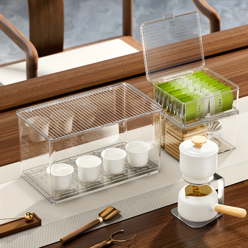 Cup Mug Storage Shelves Acrylic Dust Proof Box Tea Room Table Organizer