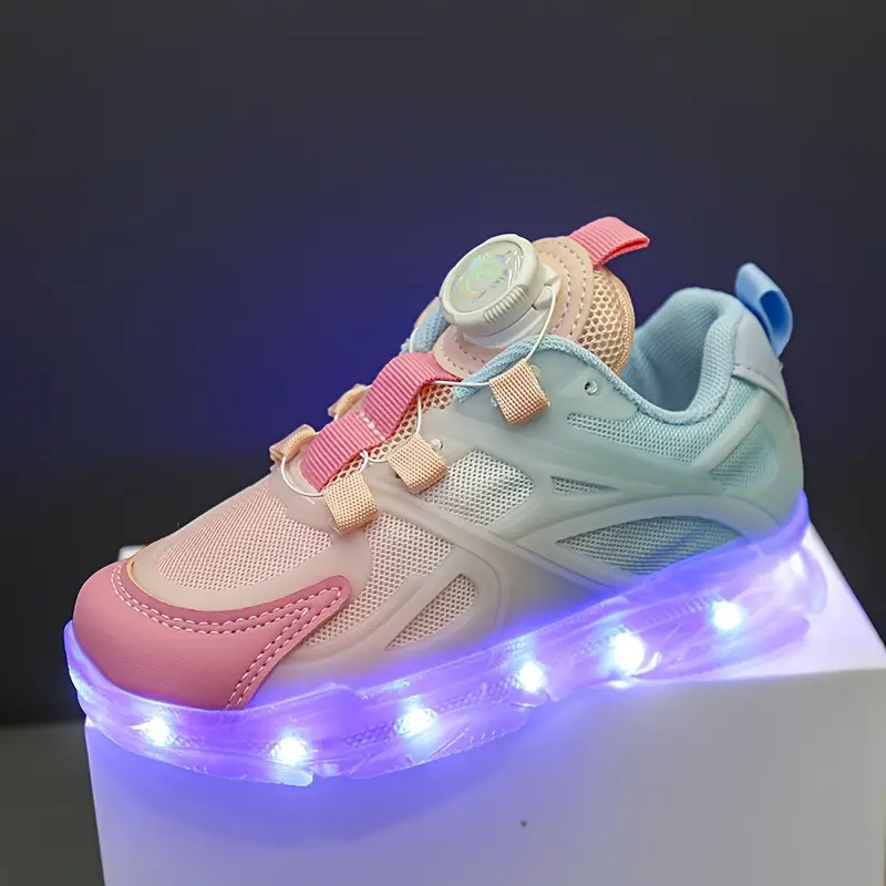 Zapatillas De Moda Para Niñas Con Luz LED Y Hebilla Giratoria, Zapatos Cómodos Y Antideslizantes detalles 8