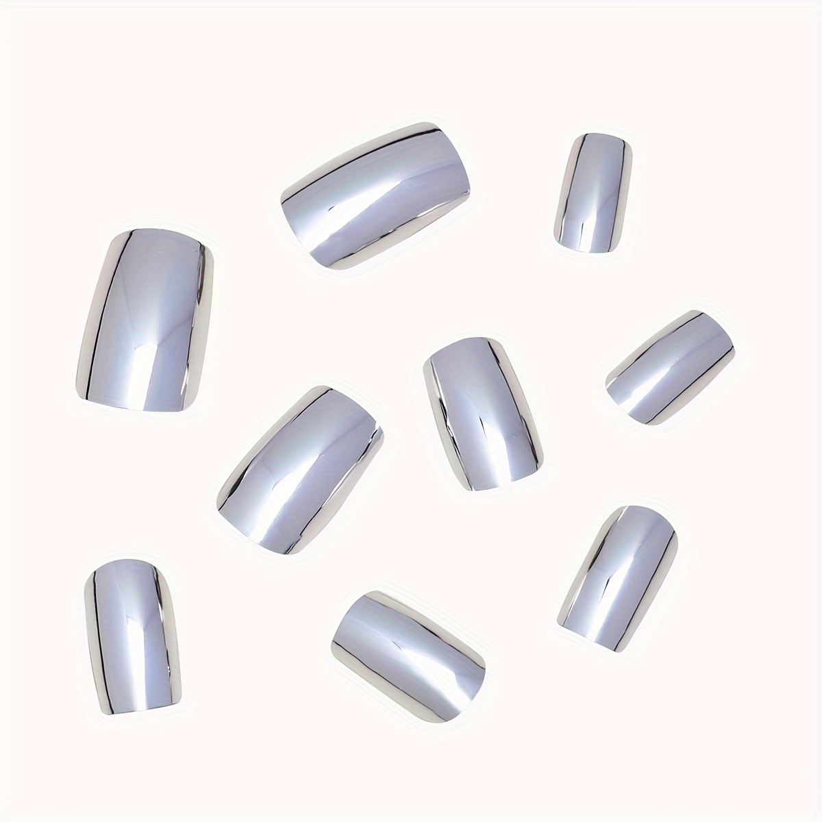 shiny punk style metallic solid color press on false nails chrome fake nails metal plating acrylic medium square reflective mirror nail art tips 24pcs multi choices details 11