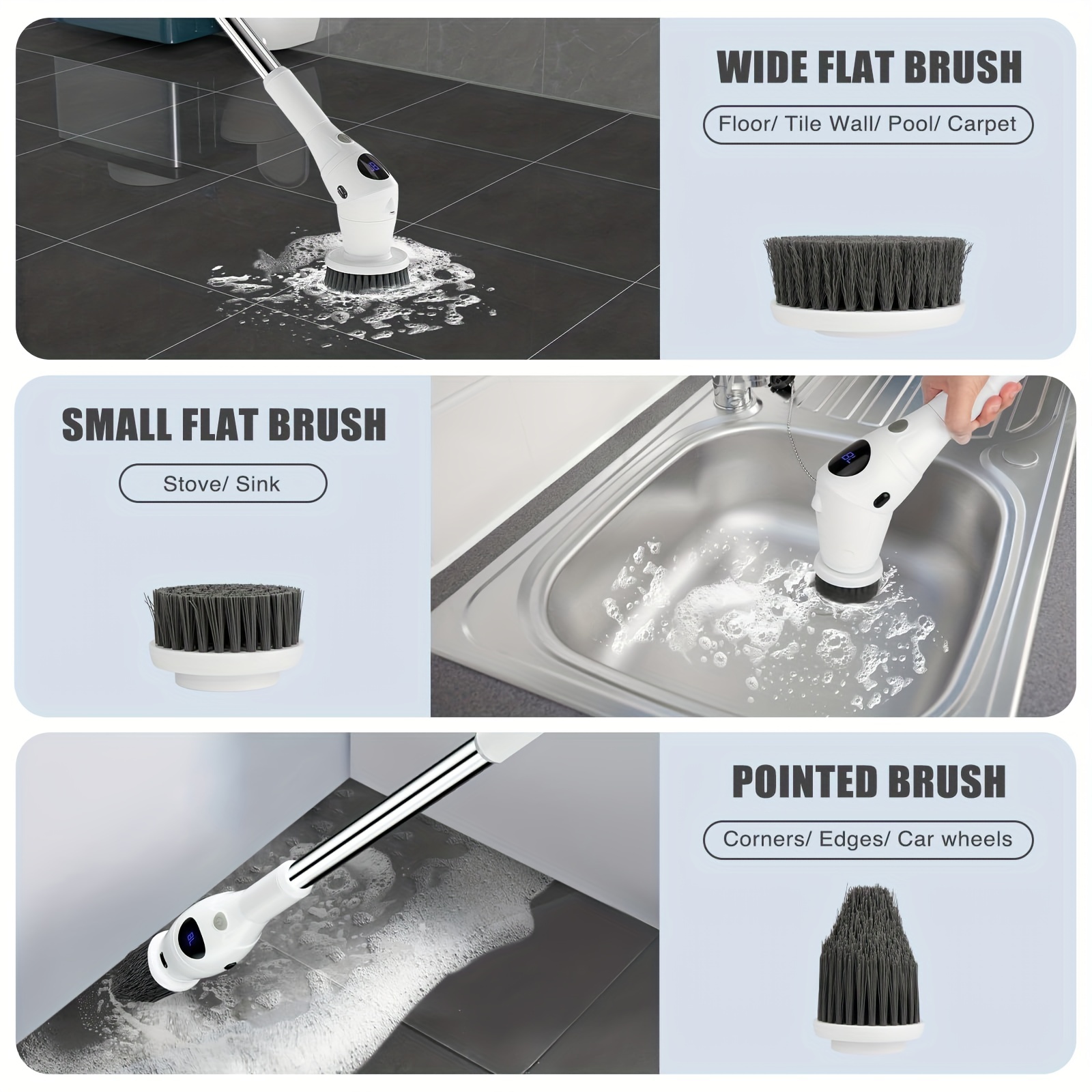 Electric Spin Scrubber Power Shower Cleaning Brush Bathroom Scrubber for  Cleaning,Cordless Grout Power Shower Cleaner with 3 Replaceable Rotating
