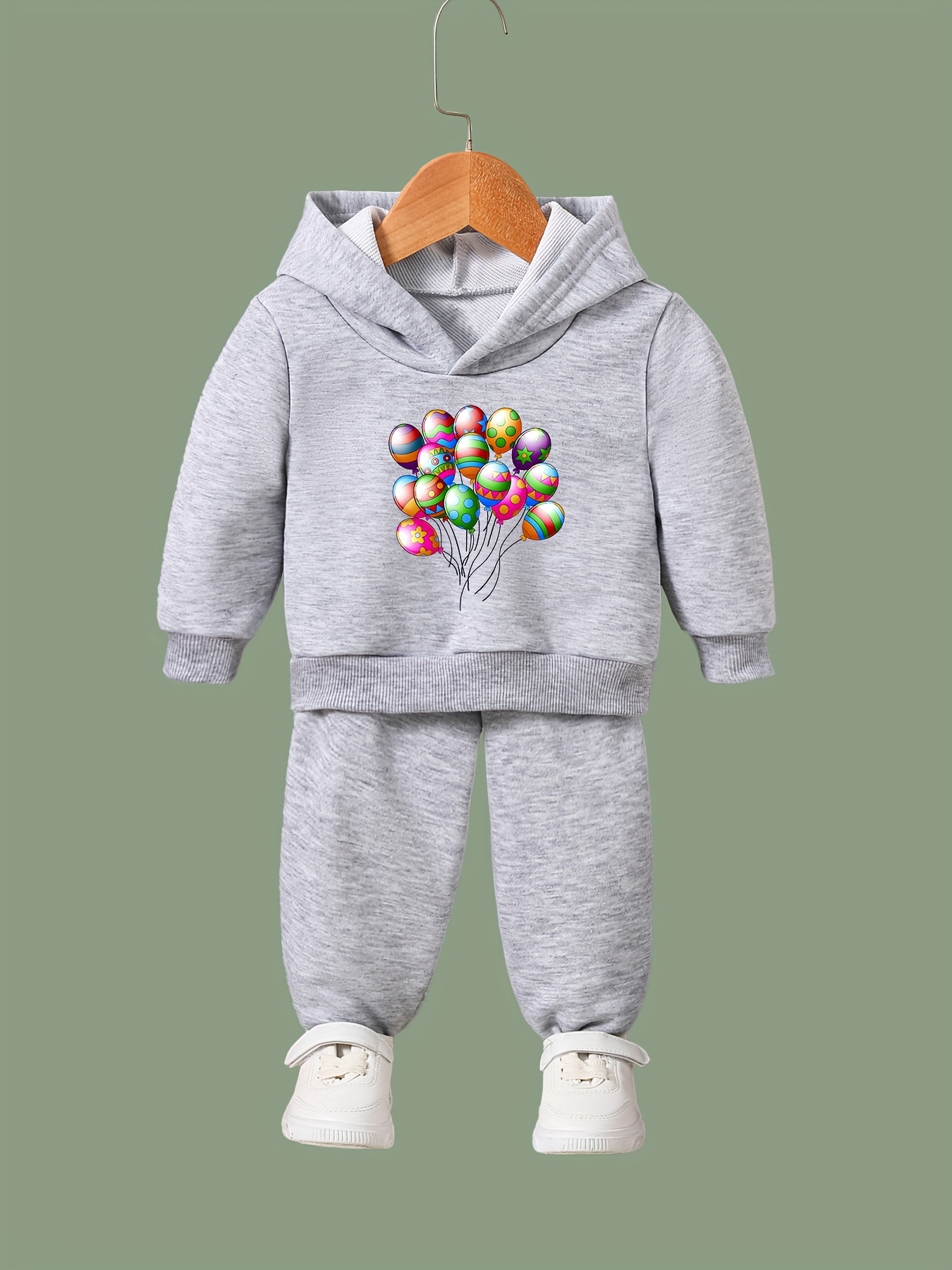 Girls Cartoon Balloon Hooded Sweatshirt & Sweatpants Set