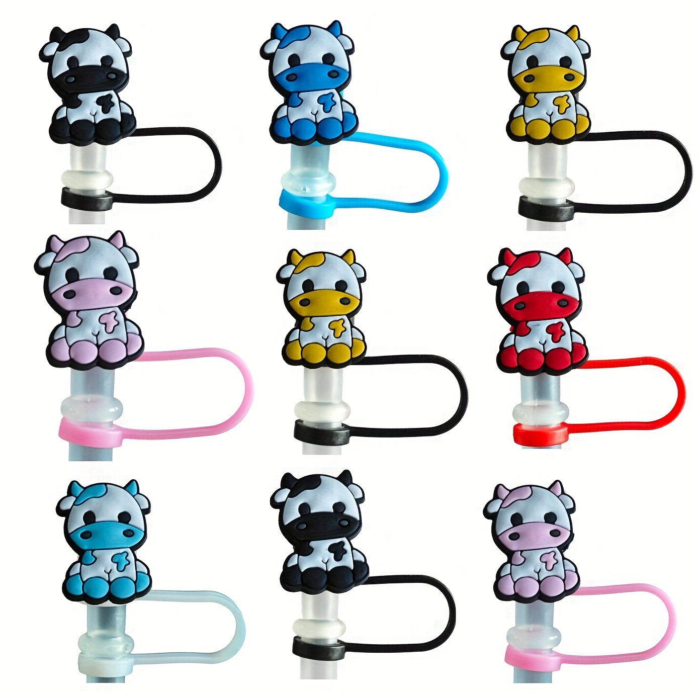 Straw Tips Cover Reusable Straw Toppers Cartoon Cow Silicone - Temu