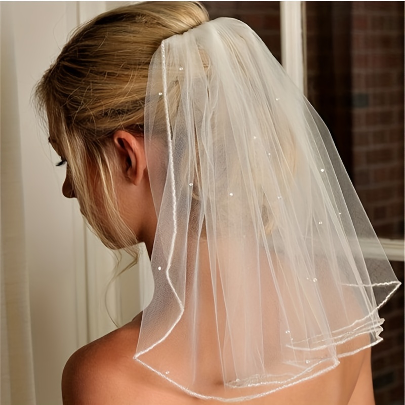 Bridal Veil With Blusher Two Layer Lace Short Bridal Veils Cover Front And  Back Elbow Length Elegant Fairy Style Romantic Wedding Accessories - Temu