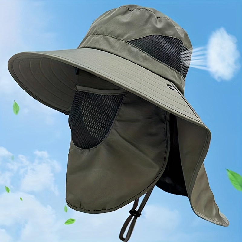 1pc Sun Hat for Men and Women, Wide Brim Bucket Hat, Fishing Hat with UV Protection, Waterproof Boonie Hat for Fishing, Hiking, and Camping,Temu