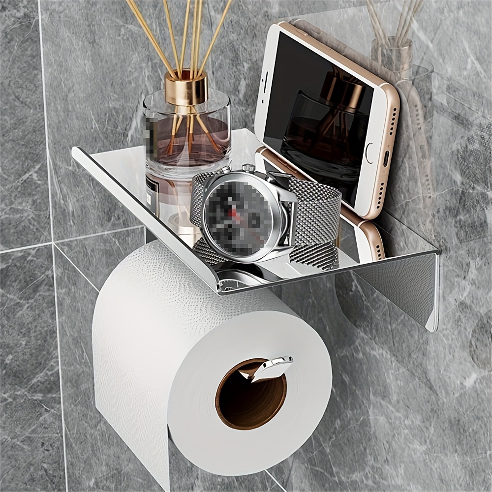 

1pc Toilet Roll Paper Holder With Shelf, Bathroom Tissue Storage Rack, Wall Mounted Tissue Dispenser Container, Bathroom Tissue Hanging Shelf, Bathroom Accessories