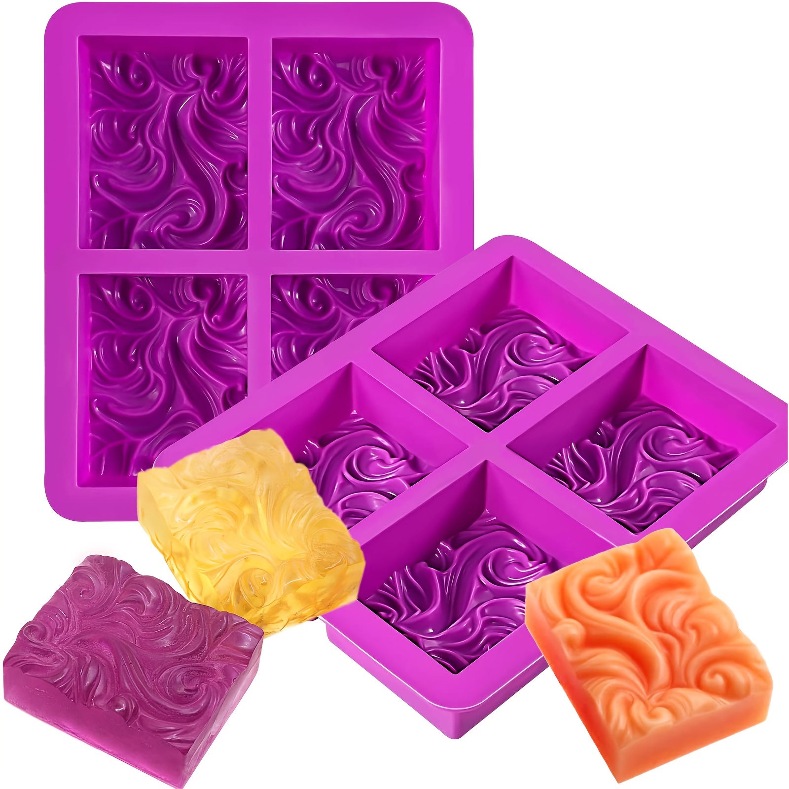 Newk Silicone Soap Square Molds, DIY Handmade Soap Molds with Ocean Wave Pattern for Milk Soap (3.5 oz Cavities)