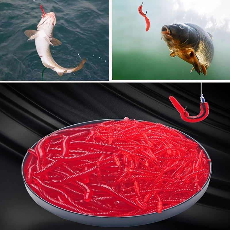 50pcs/bag Soft Silicone Fishing Lures Simulated Lifelike Earthworms Red  Worms Artificial Fishing Tackle Realistic Fishing Baits