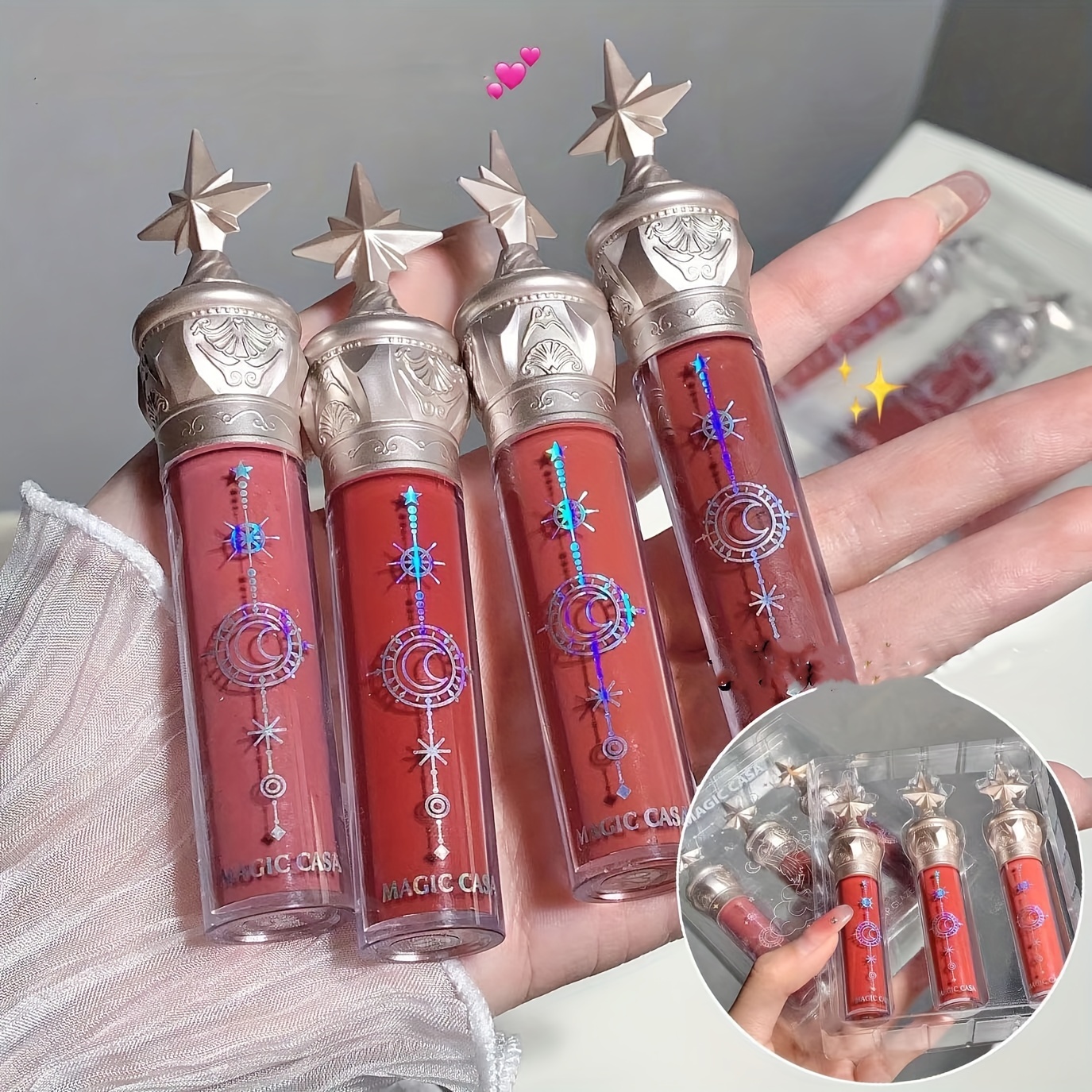 3pcs Little Star Stick Mirror Lip Glaze Hydrating Lip Gloss