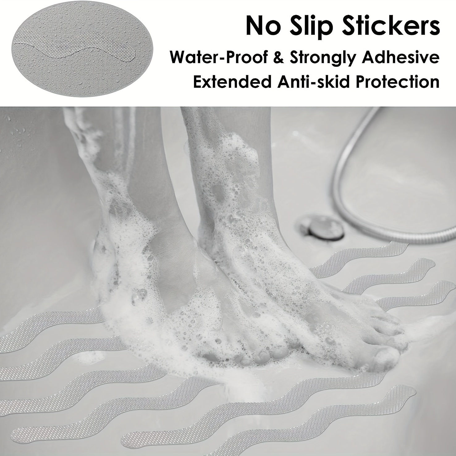 Anti Slip Shower Stickers 12/24 PCS Safety Bathtub Strips Adhesive Decals  with Premium Scraper for Bath Tub Shower Stairs Ladders 