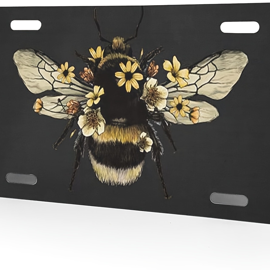 Fluffy Bee License Plate Cover, Aluminum Novelty License Plates