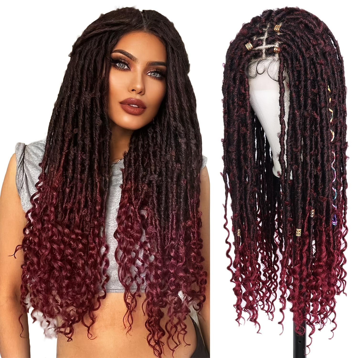 Synthetic Lace Front Braided Wigs Burgundy Knotless Box Braids