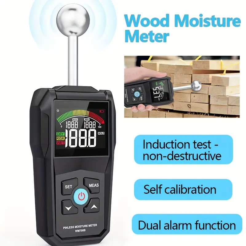 Digital Moisture Meter Wood Timber Damp Detector Alarm Function Humidity  Tester Non-contact Spherical Hygrometer Moisture Detect