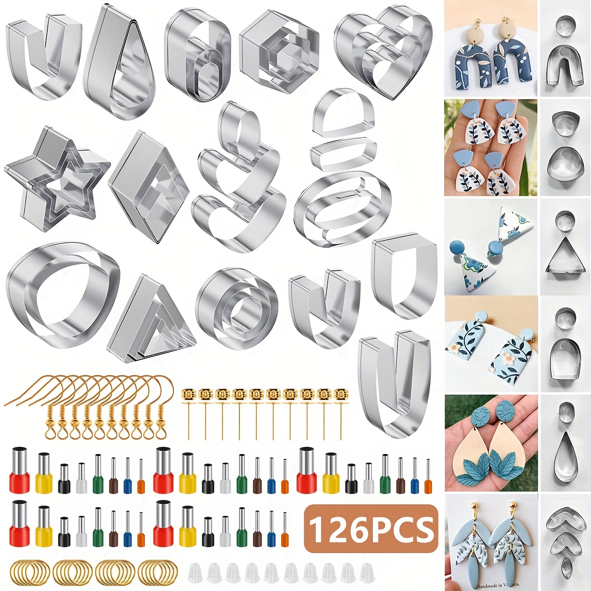 142pcs Clay Cutters Set Polymer Clay Cutters Set with 24 Shapes Stainless Steel Clay Earring Cutters with Earring Accessories Stainless Steel Clay