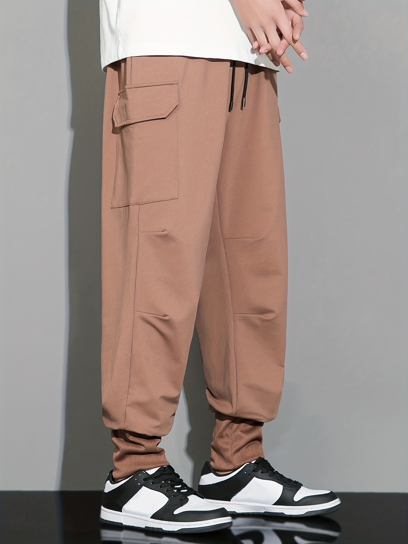 Multi Flap Pockets Drawstring Cargo Jogger Techwear Pants COFFEE