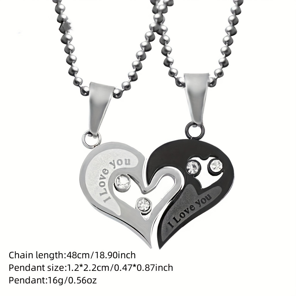 2Pcs Set Love Heart Necklaces for Couples