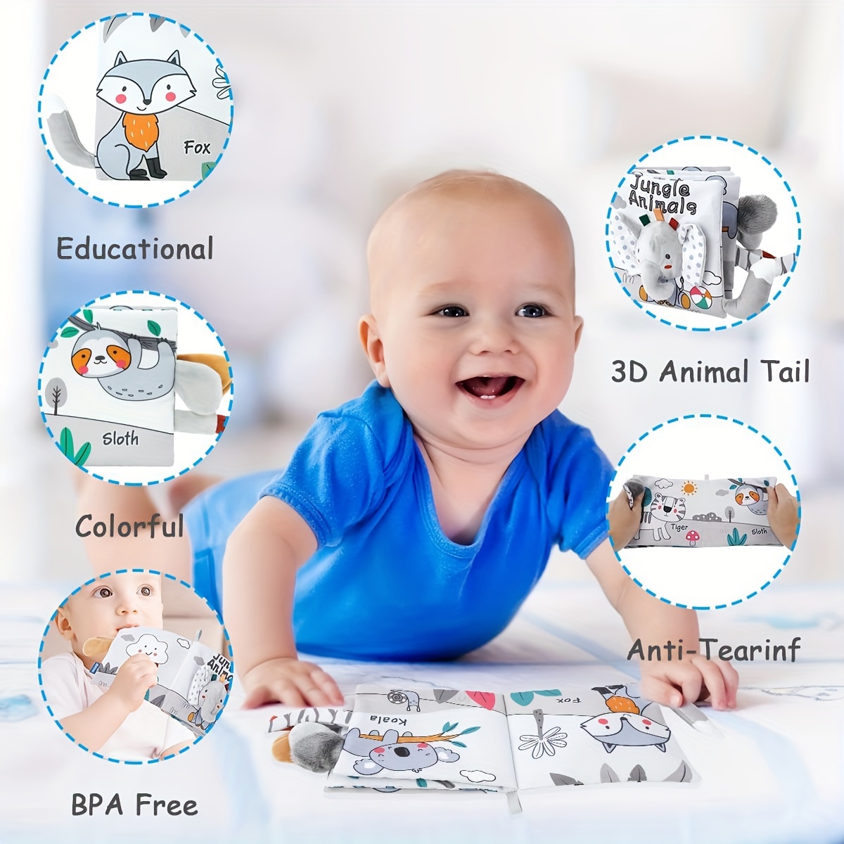 Libro de tela suave para bebés, juguete sensorial para ni?os peque?os,  juguetes para bebés de 0-3 0-6-6 6-12 meses 1 2 3 a?os (j ZefeiWu  8390606778680