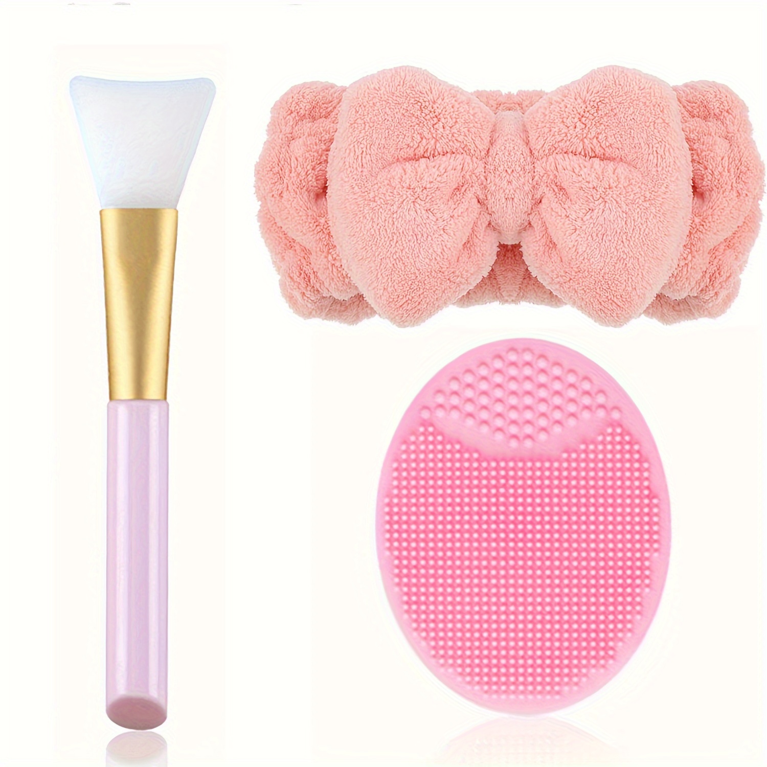 Spa Headband and Silicone Face Brush - Pink Skincare Headband with