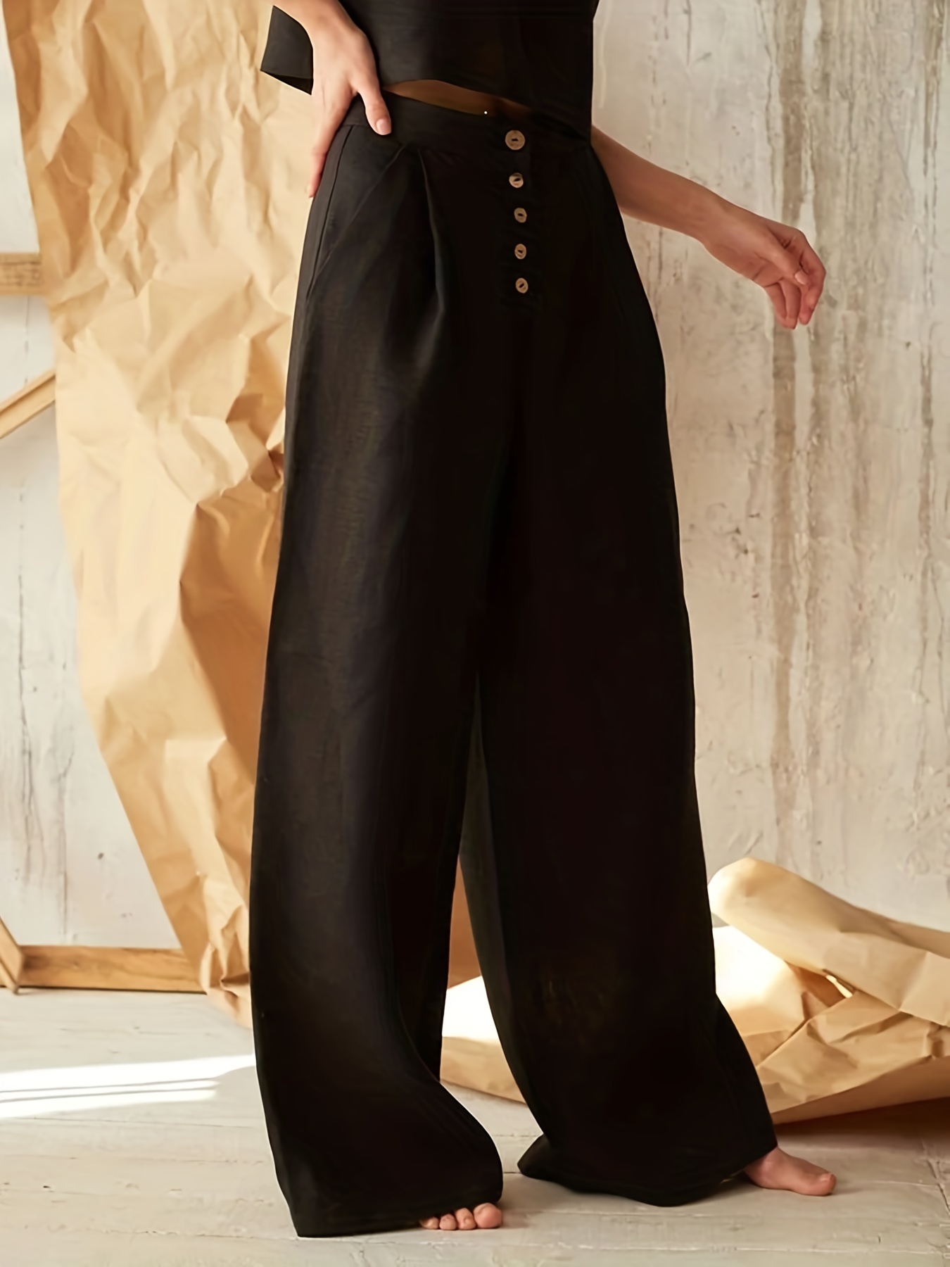 Plus Size Casual Capri Pants Women's Plus Solid Waist Band - Temu