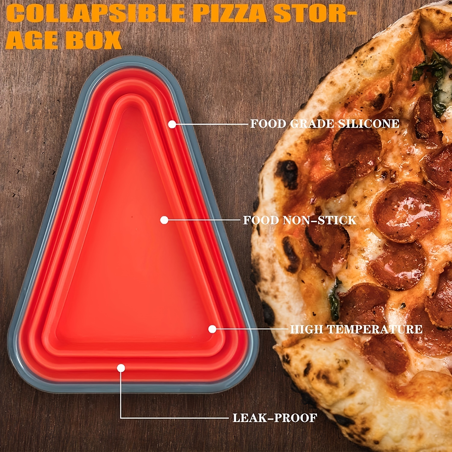 Silicone Reusable Pizza Box Foldable Triangular Microwavable Container.