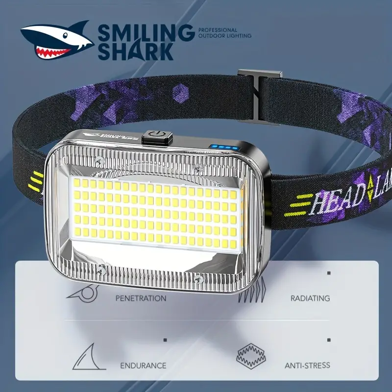 Smiling Shark wiederaufladbare Stirnlampe, 100 LEDs High Lumen