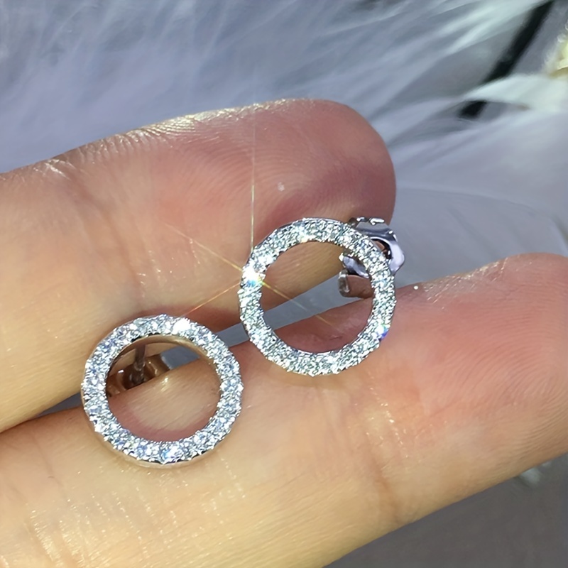 Round Stud Earrings For Women Micro Zirconia Earrings Trendy Engagement Party Valentine Gift